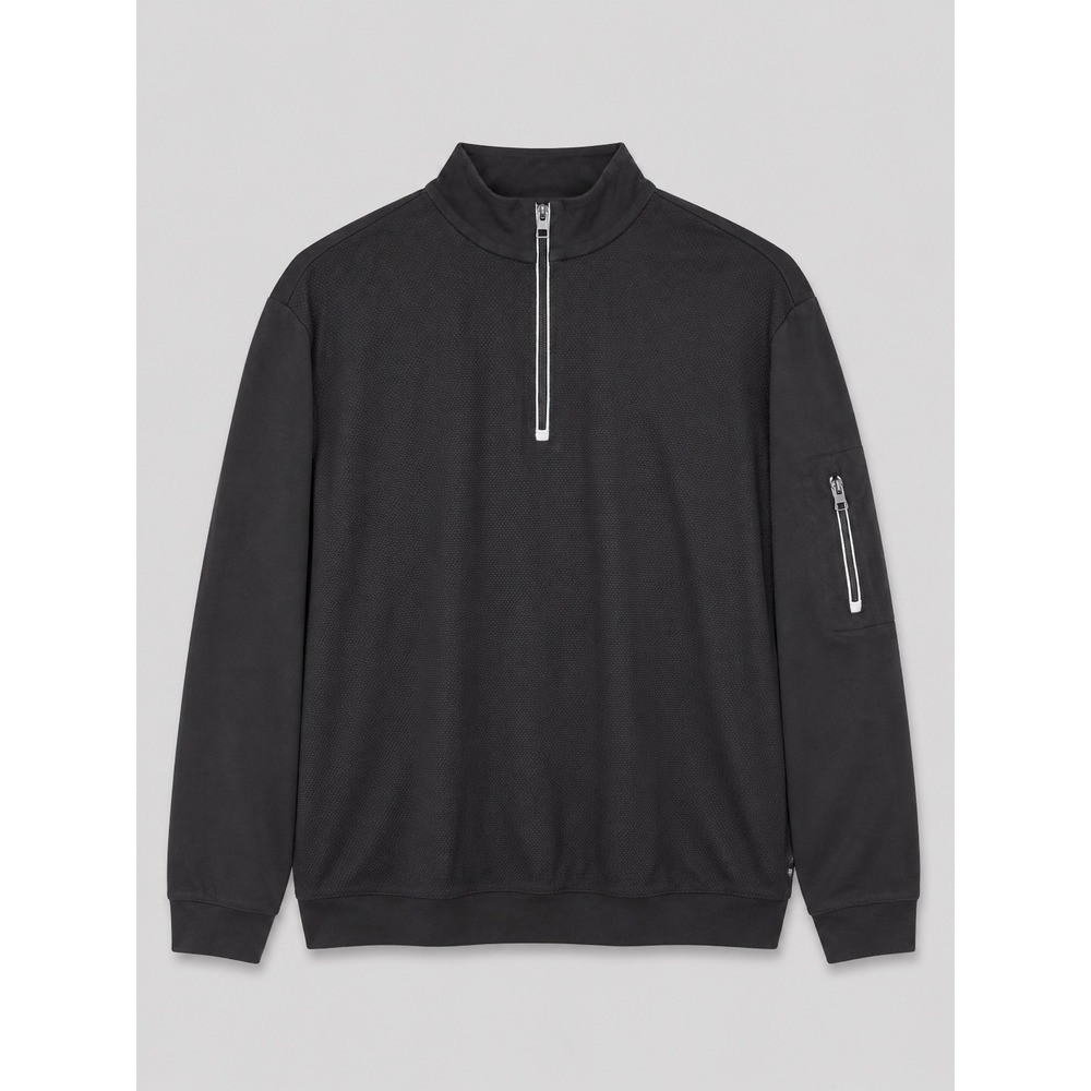 Bugatchi Mens‎ XXL Black Quarter Zip Pullover Textured Technical Sleeve Pocket